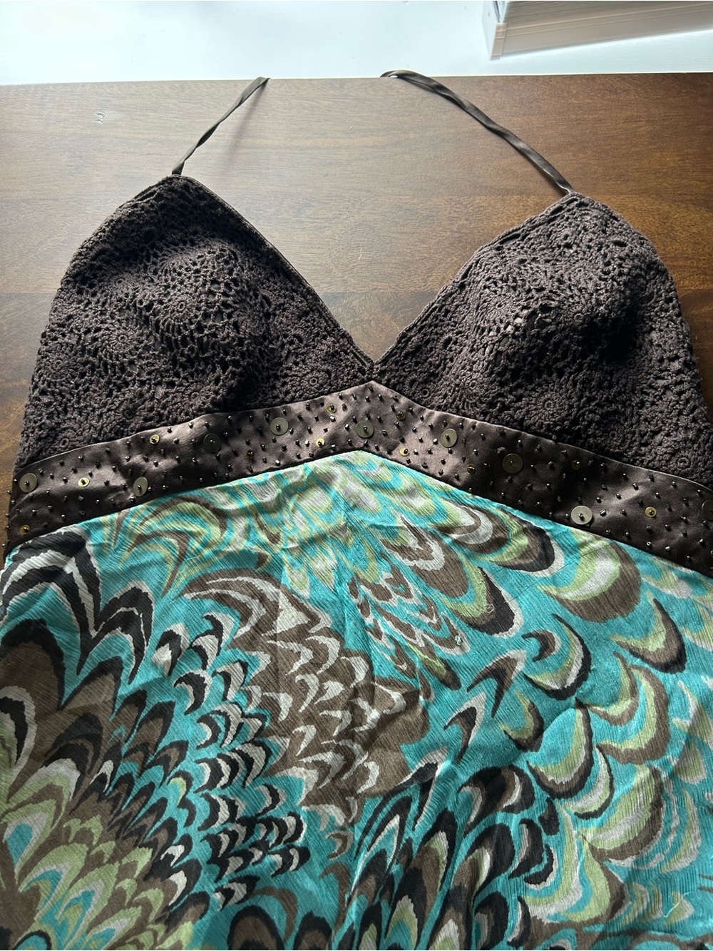 Laundry by Shelli Segal Crochet Halter Y2K Top with Sequins